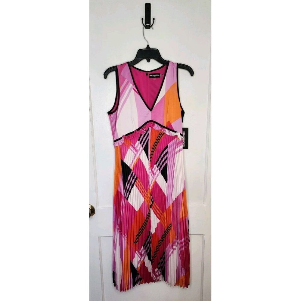 NWT Karl Lagerfeld Paris Women's Multicolored Pleated-Skirt Dress Size 6